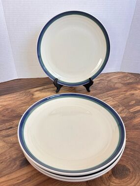 Pfaltzgraff Northwinds Dinner Plates with Blue and Teal Rim - Set of 4 USA
